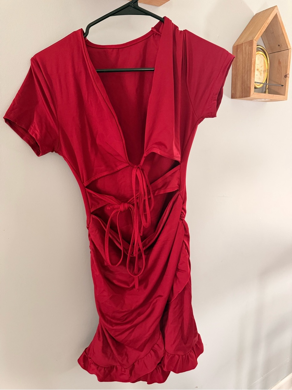 Red Tie-Front Cutout Dress